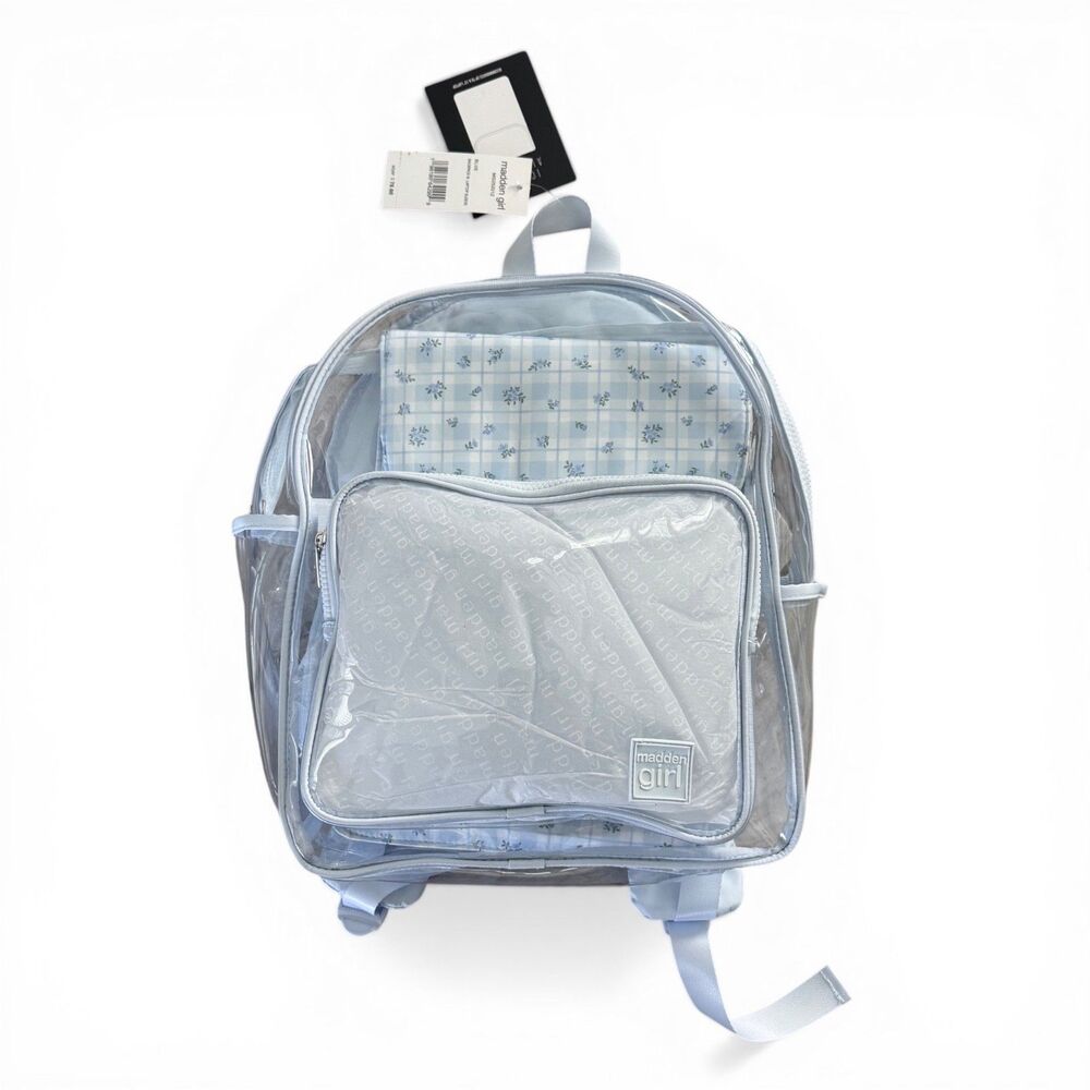 Madden Girl Clear Blue Transparent Backpack Laptop Sleeve School Travel MG252012